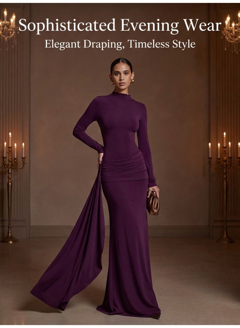 MS MIN Women's Luxury High Neck Long Sleeve Maxi Dress, Slim Fit Bodycon, Elegant Modest Formal Dress for Wedding Guest & Party - Image 5